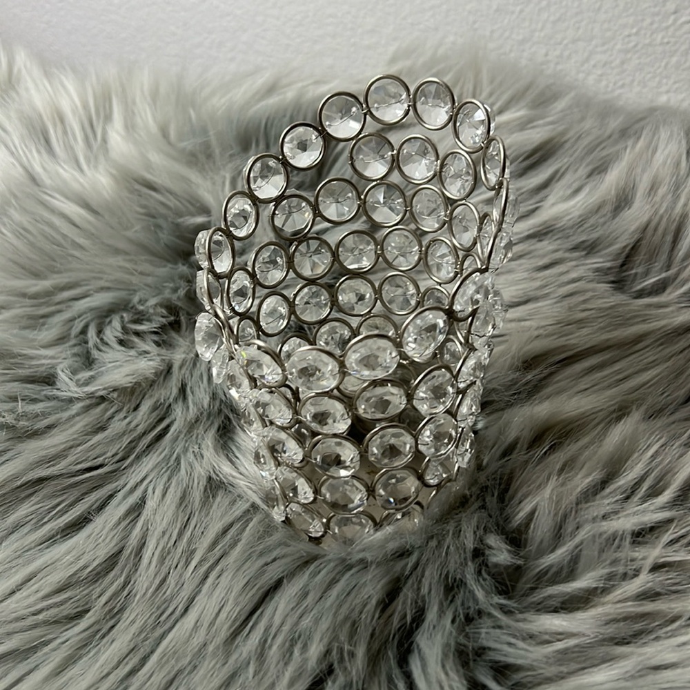 EUC Silver Bead Bling Crystal Candle Holder or Utensil Holder - Picture 2 of 5